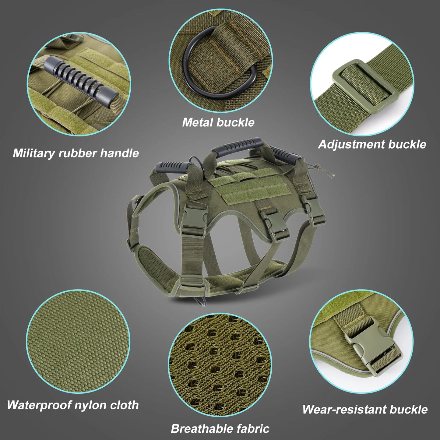 NONECN Tactical Reflective Dog Harness Quick Release For All Dogs