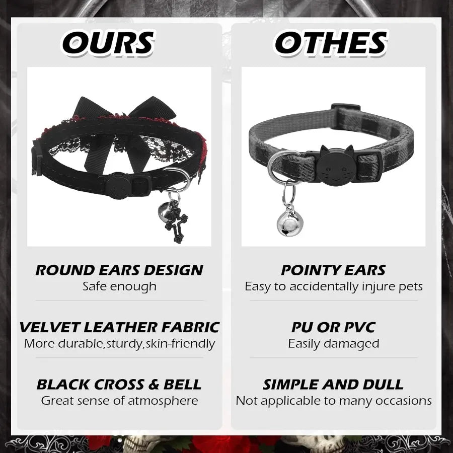 Hign-concerned Halloween Cat Collar Adjustable Velvet Breakaway With Bell Gothic