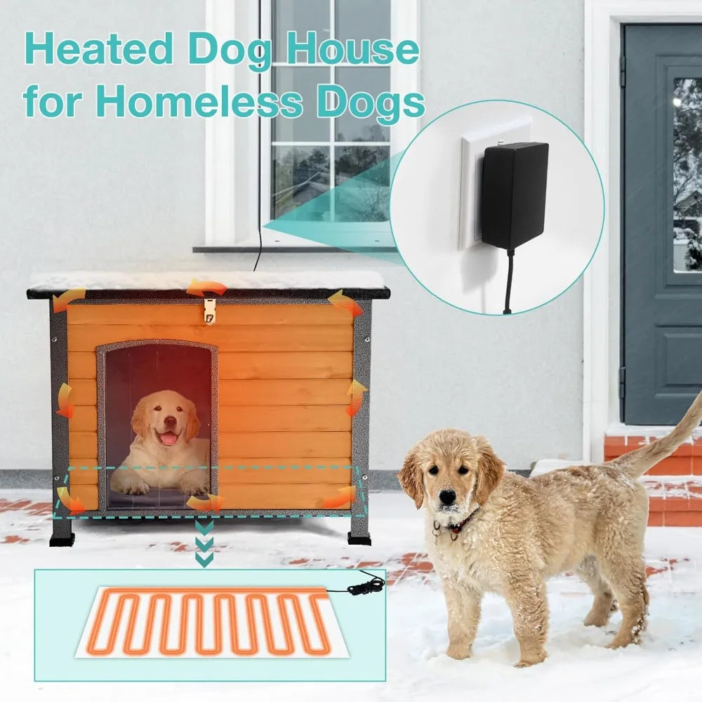Outdoor Heated Dog House With Anti Chew Iron Frame