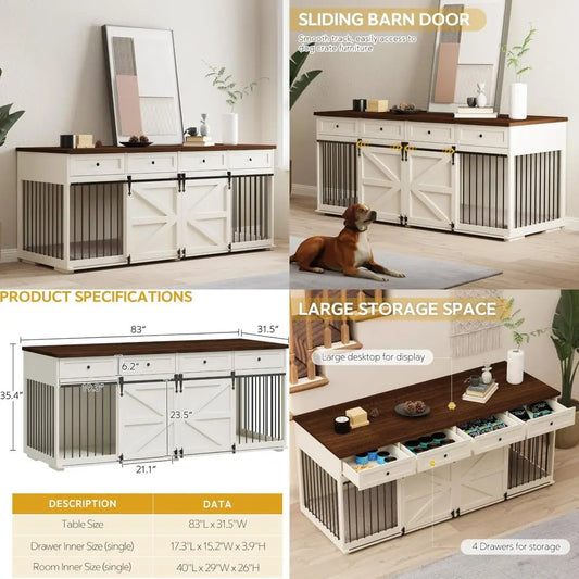 Indoor Wooden Dog Crate With Drawers And Sliding Barn Doors