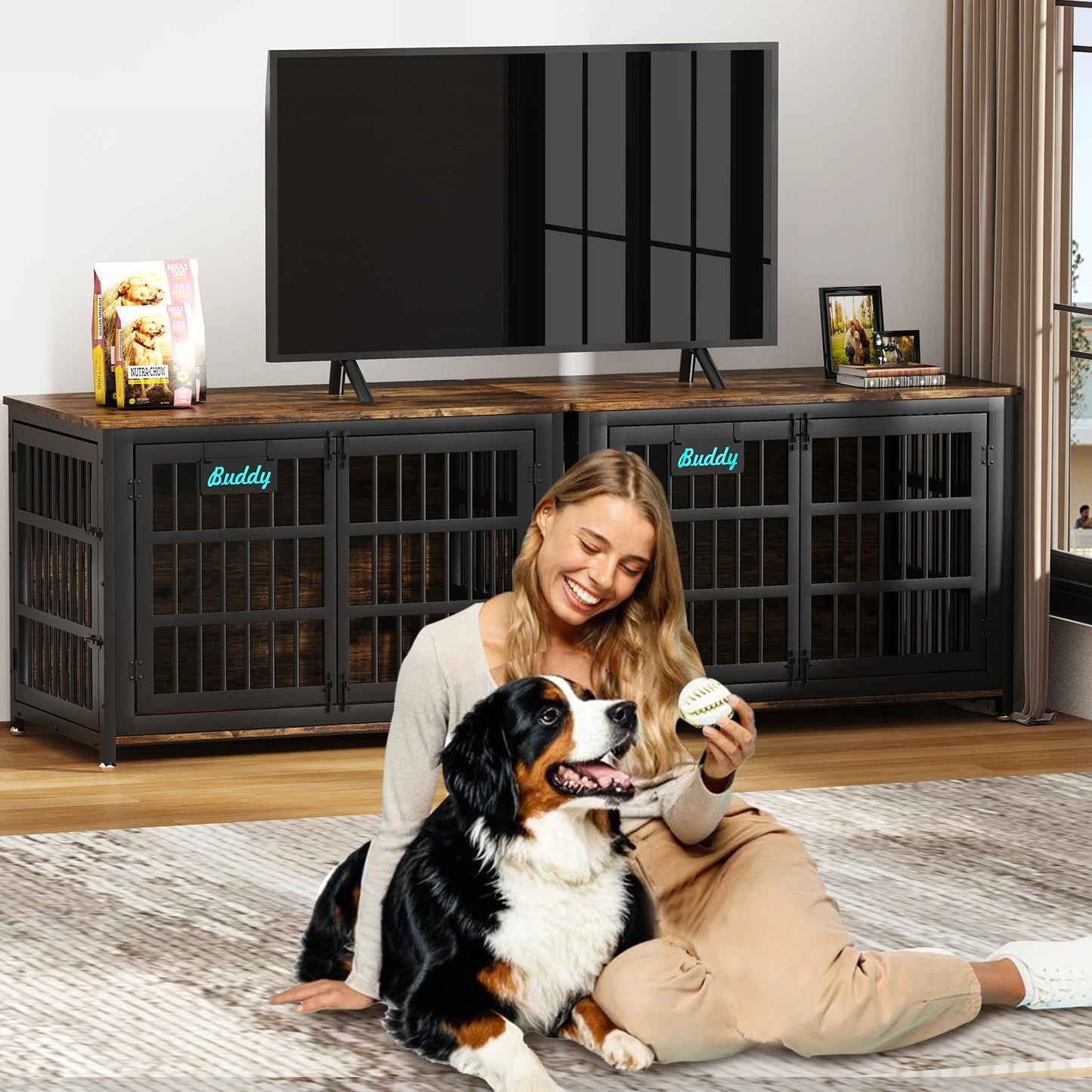 Furniture Style Dog Crate With Casters Indoor Kennel For Home