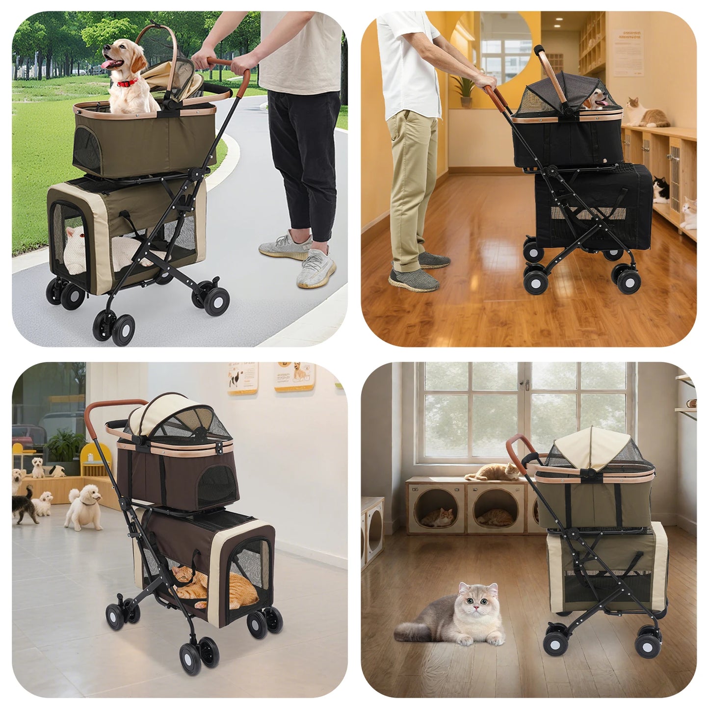 Breed 3-In-1 Multifunctional Pet Stroller With Two Carriers
