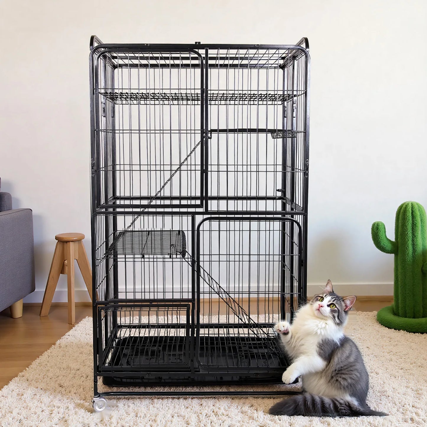 APWIKOGER 4 Tier Cat Playpen Collapsible Kennel With Wheels For Indoor Cats