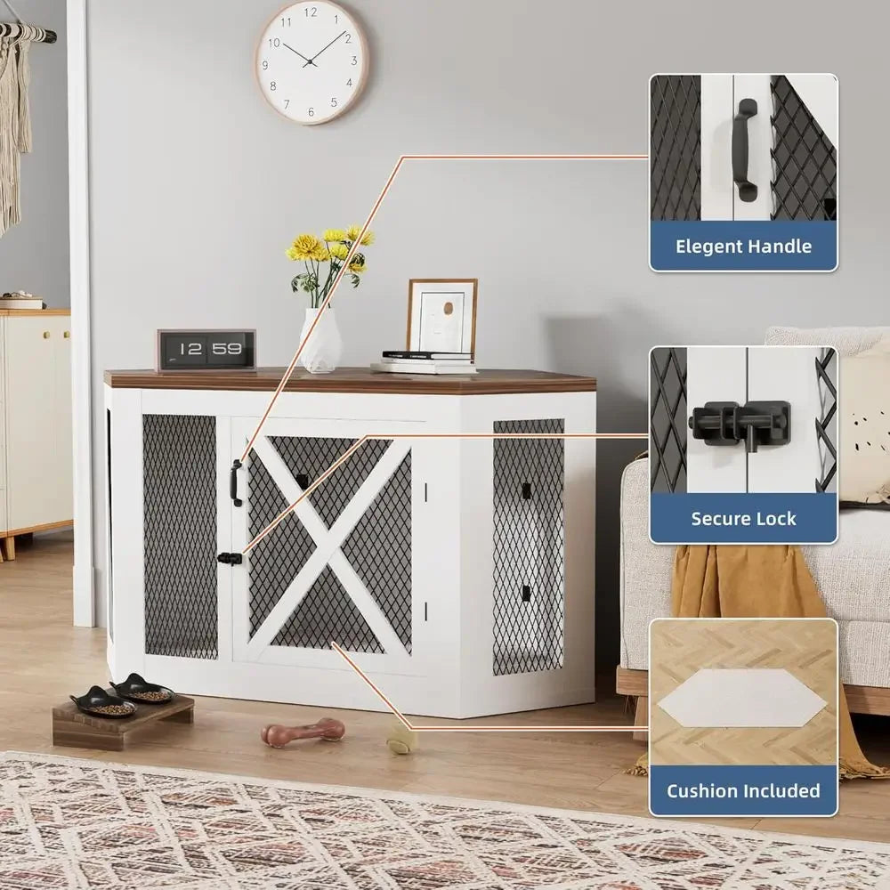 Wooden Dog Kennel End Table With Mesh