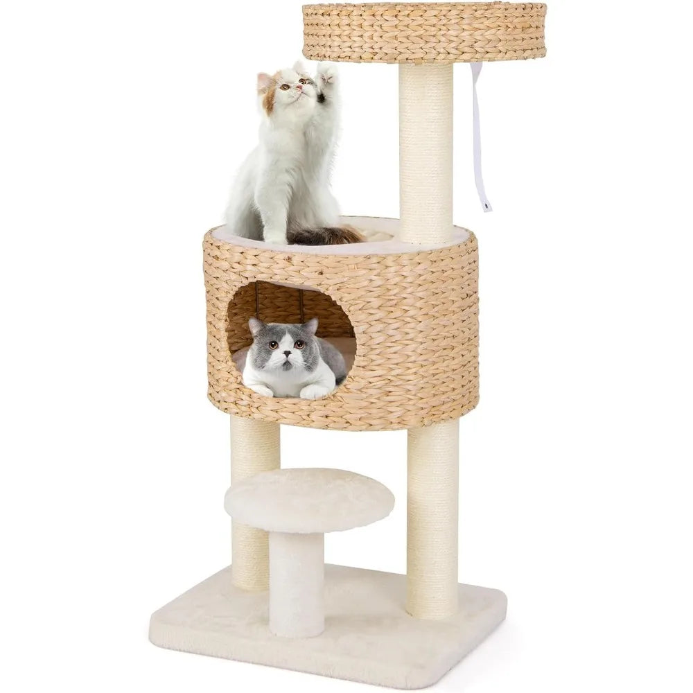 DAFIFY Double Tier Cat Tree With Cattail Fluff Condo And Top Perch