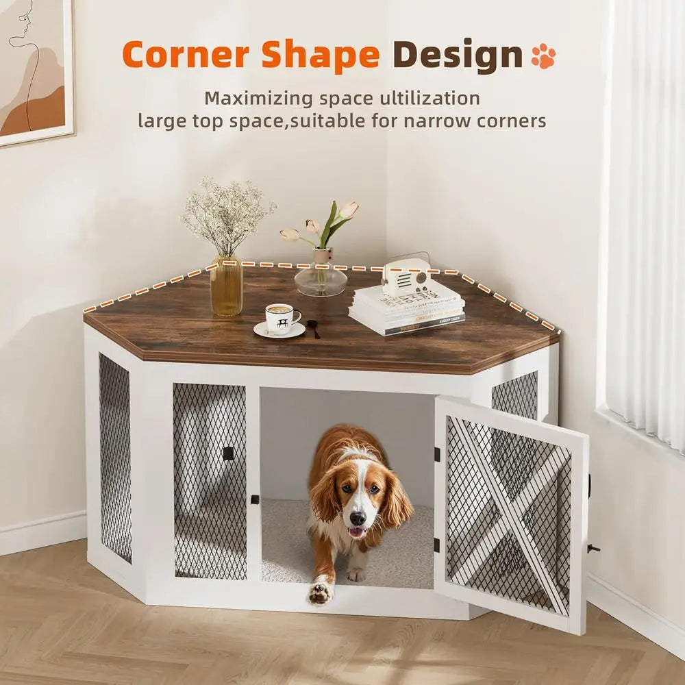 Wooden Dog Kennel End Table With Mesh