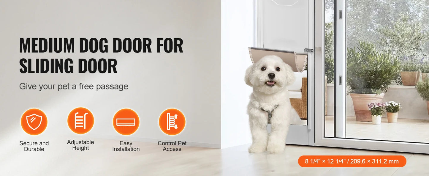 SucceBuy Sliding Glass Dog Door With Adjustable Height Aluminum Frame