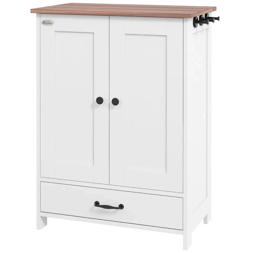 Pet Feeding Station With Hidden Double Bowls And Storage