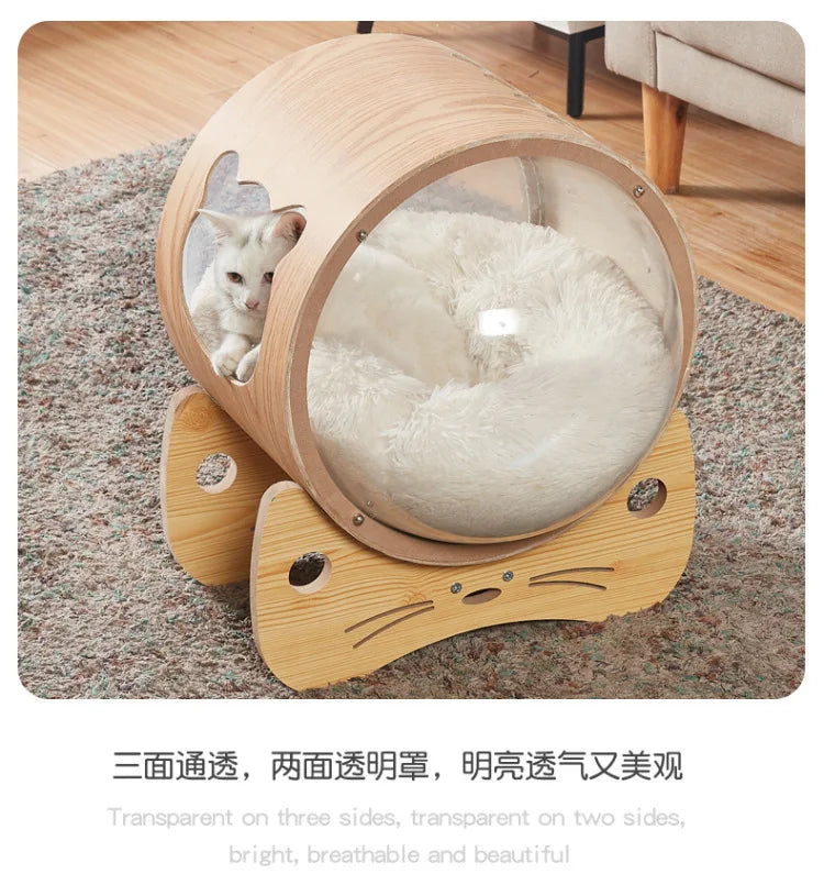 Smvp Cat Space Transparent Capsule Nest Bed For Climbing Cats Wooden
