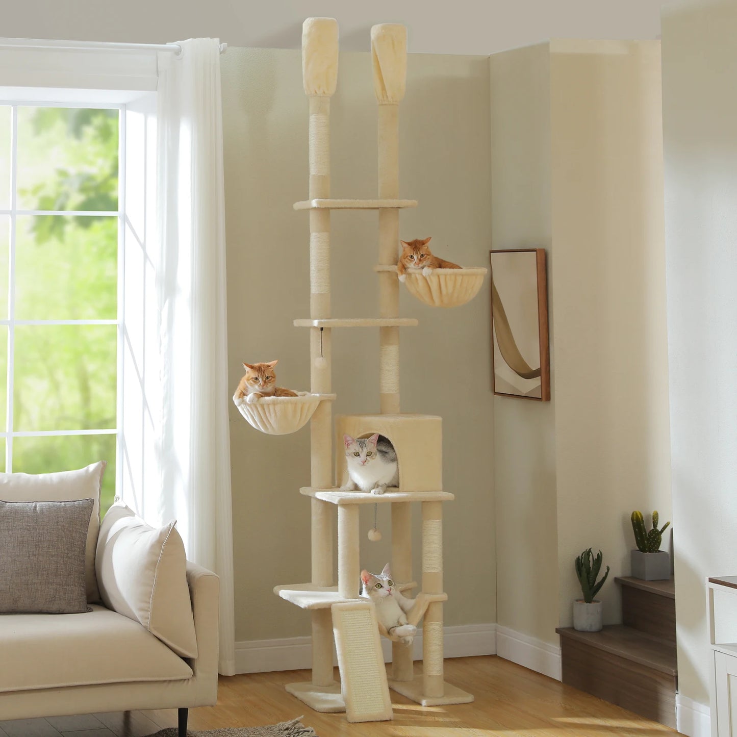 PAWZ Road Cactus Cat Tree Floor To Ceiling Tower Hammocks