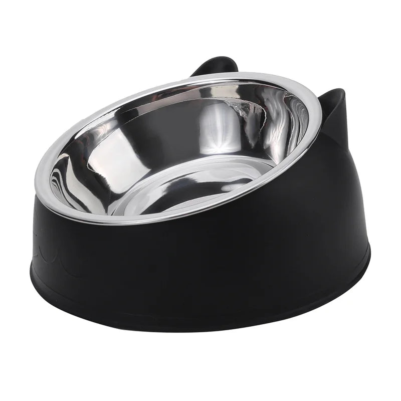 High Concerned Stainless Steel Cat Bowl Inclined Feeding Dish