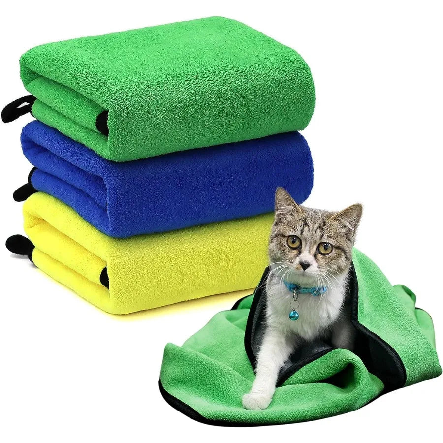 High-concerned 3-Piece Dog Bath Towels Microfiber Pet Grooming