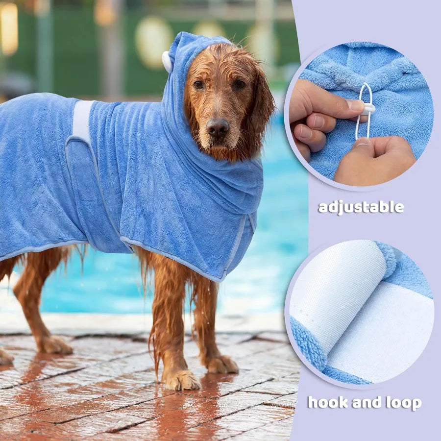 ABEKA Absorbent Dog Bath Towel Hooded Pet Robe Quick Drying