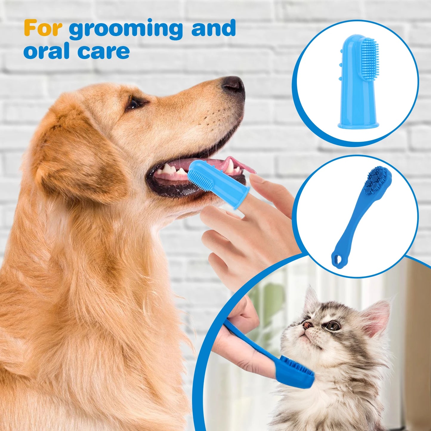 APWIKOGER Pet Grooming Kit Silicone Dog Bath Gloves Brush Toothbrush