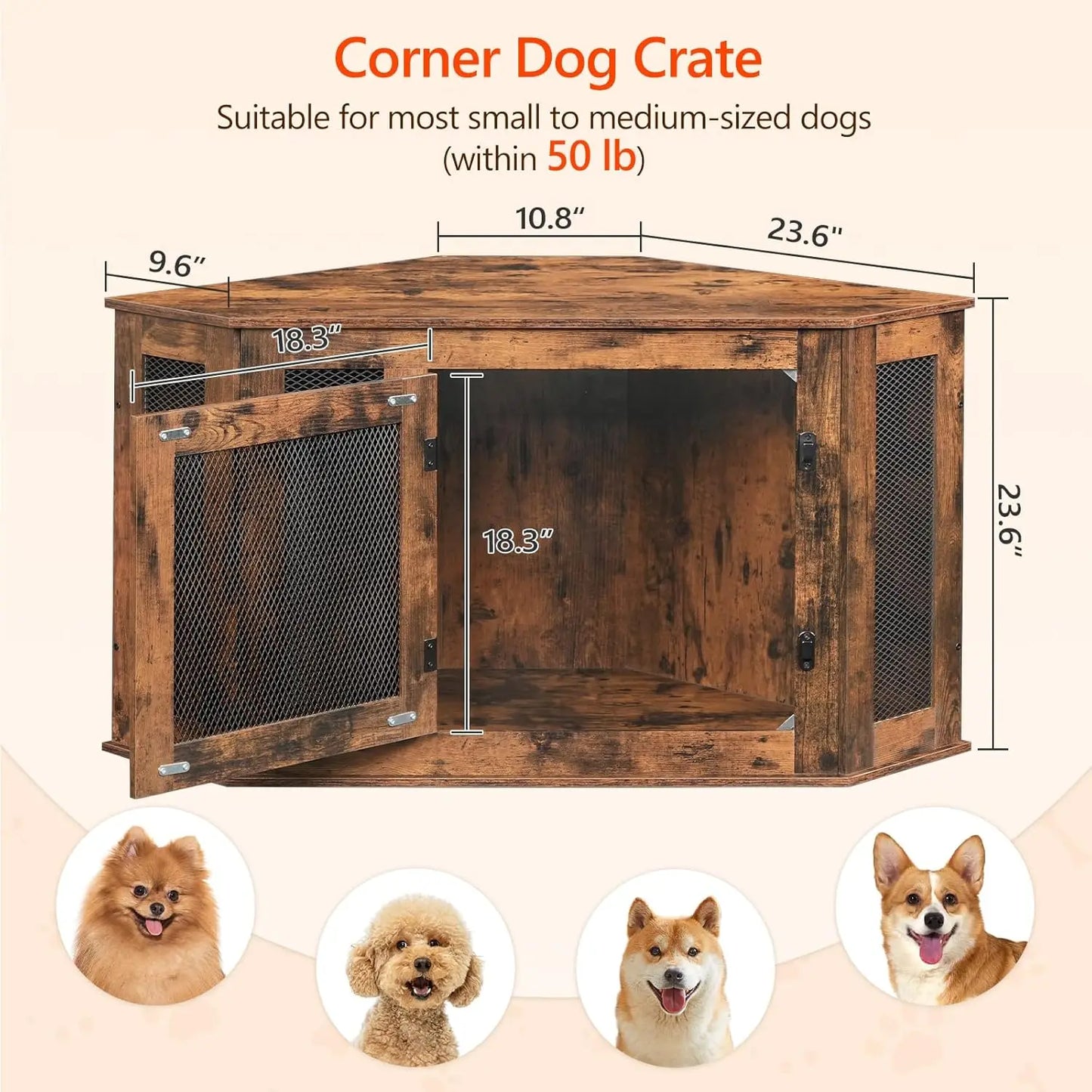 Corner Dog Crate Furniture Wooden Kennel End Table TV Stand