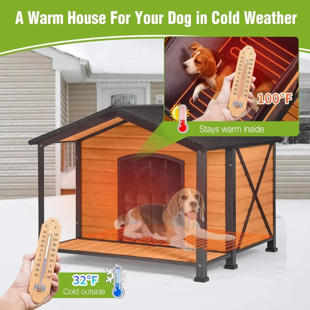 Outdoor Heated Dog Shelter With Metal Frame