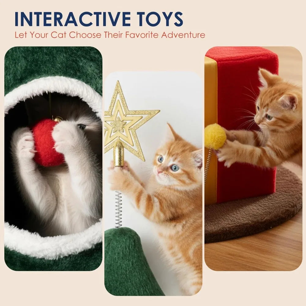 Elevated Indoor Christmas Cat Tree With Triple Access Points And Scratching Posts
