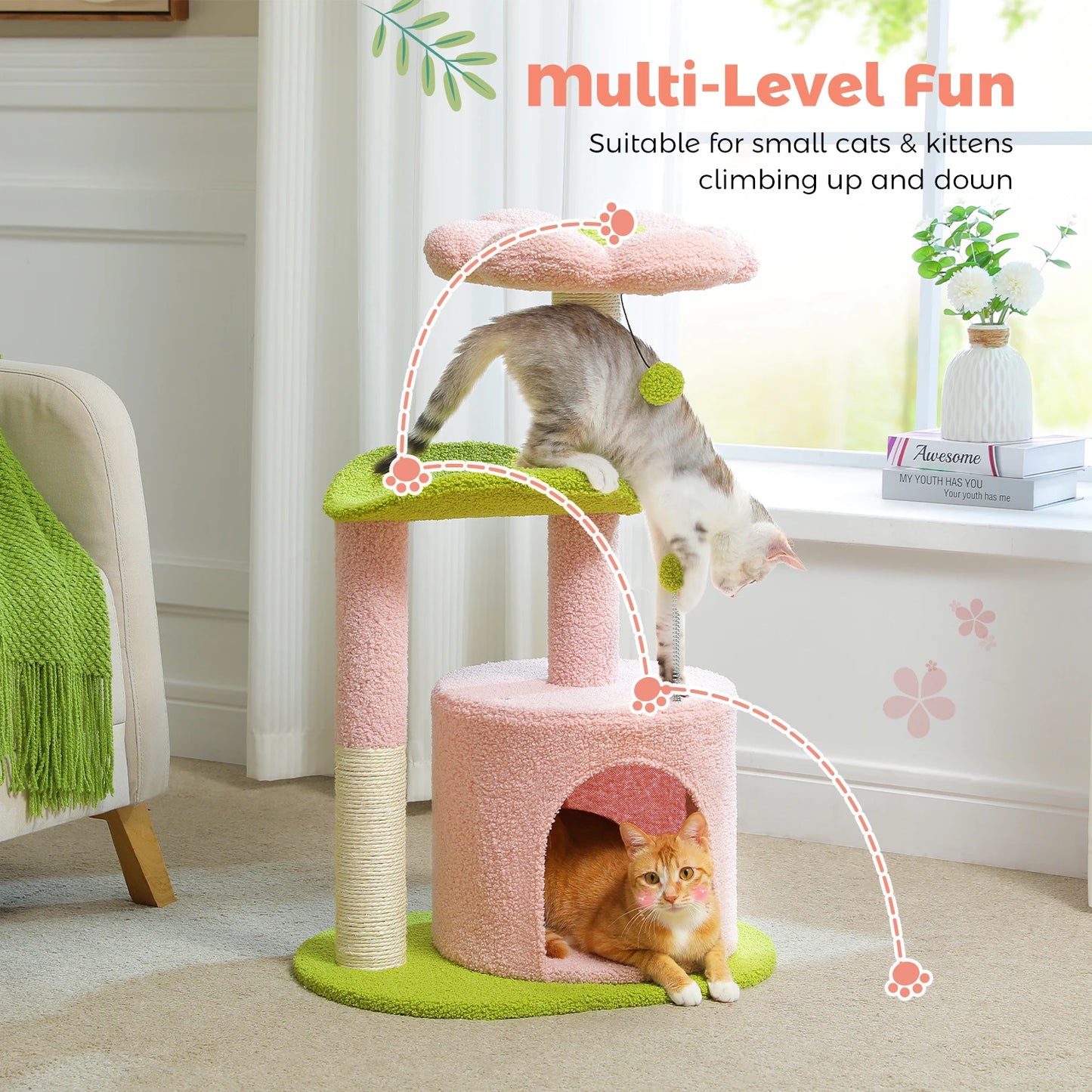 PAWZ Road Cactus Cat Tree With Curved Perch Cozy Condo