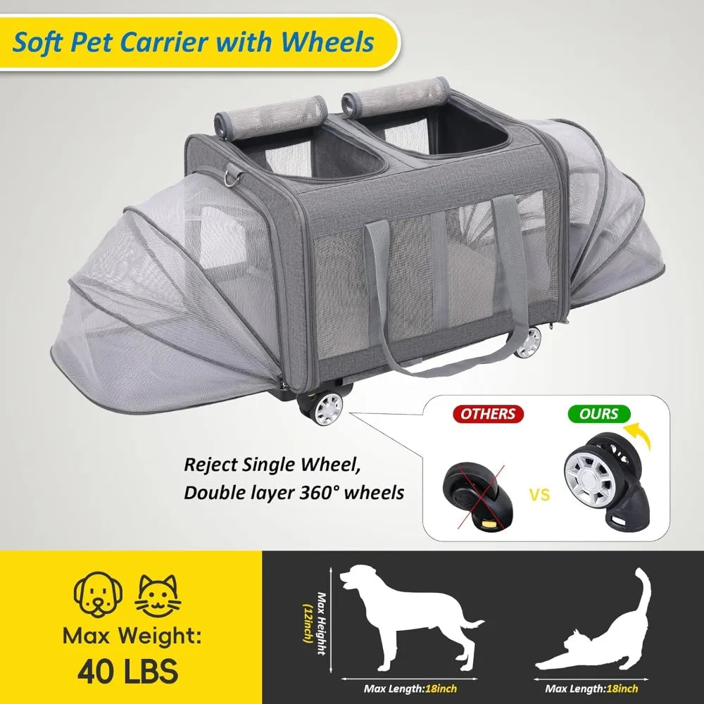 TIFICY Expandable Pet Carrier With Wheels For Cats And Dogs