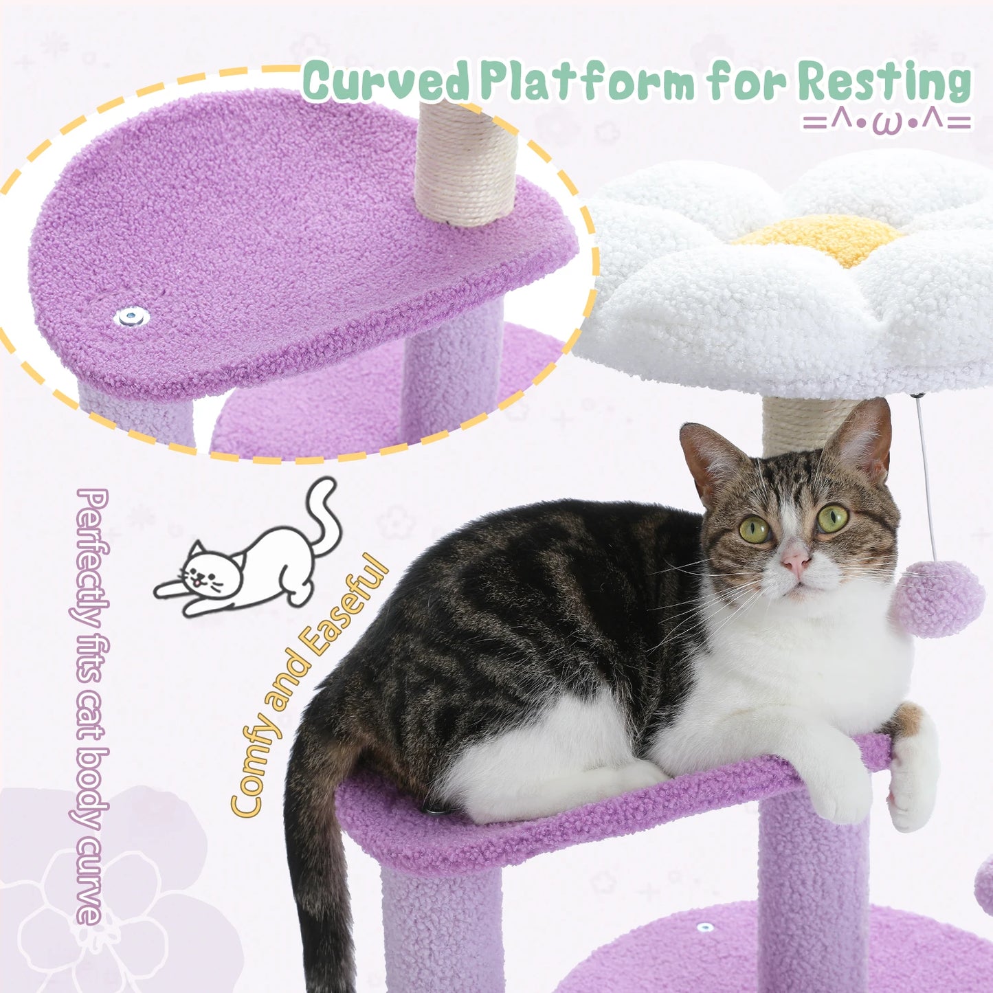 PEQULTICN Flower Cat Tree For Indoor Cats Three Tier Tower