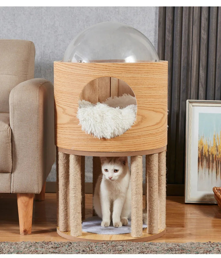 Smvp Cat Space Transparent Capsule Nest Bed For Climbing Cats Wooden