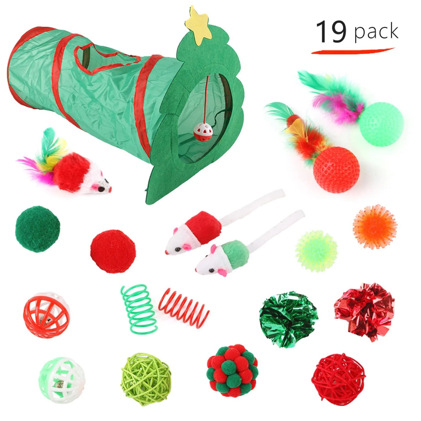 Xmas Kitten Tunnel Toys Set With Catnip For Indoor Cats