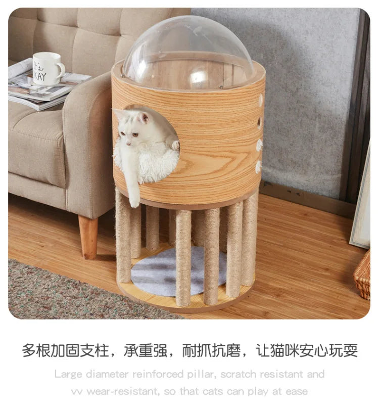 Smvp Cat Space Transparent Capsule Nest Bed For Climbing Cats Wooden