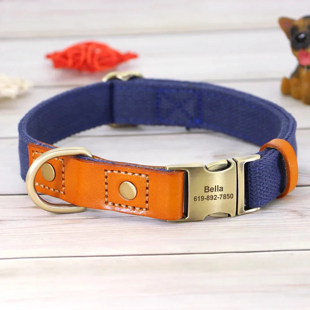 Nylon Dog Collar Leash Set With Personalized Nameplate ID Tag