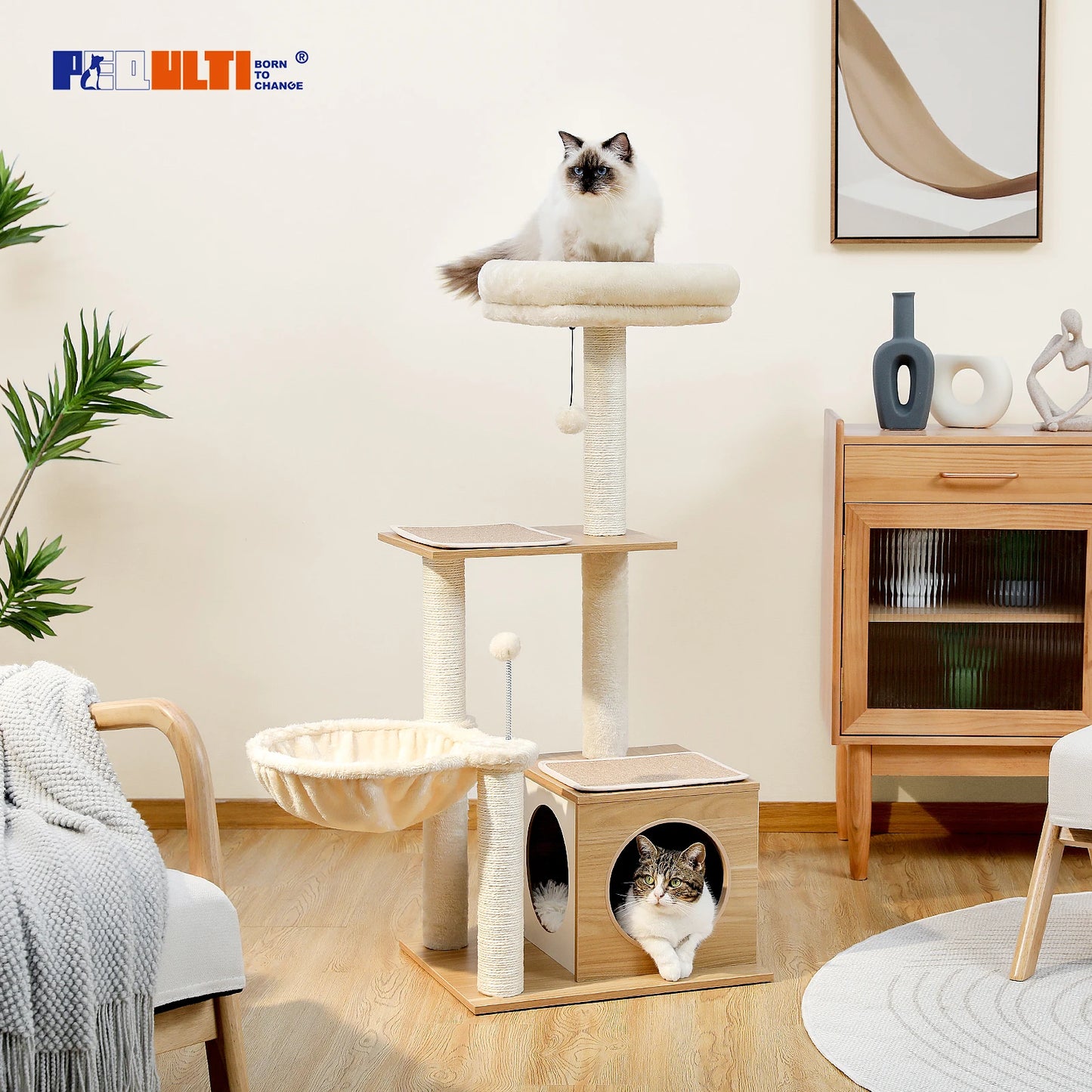 PAWZ Road Modern Cat Tree Indoor Multilevel Wood Tower