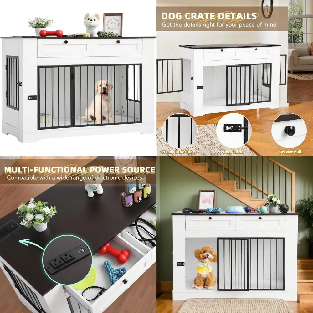Heavy Duty Wooden Double Dog Kennel With Storage Drawers