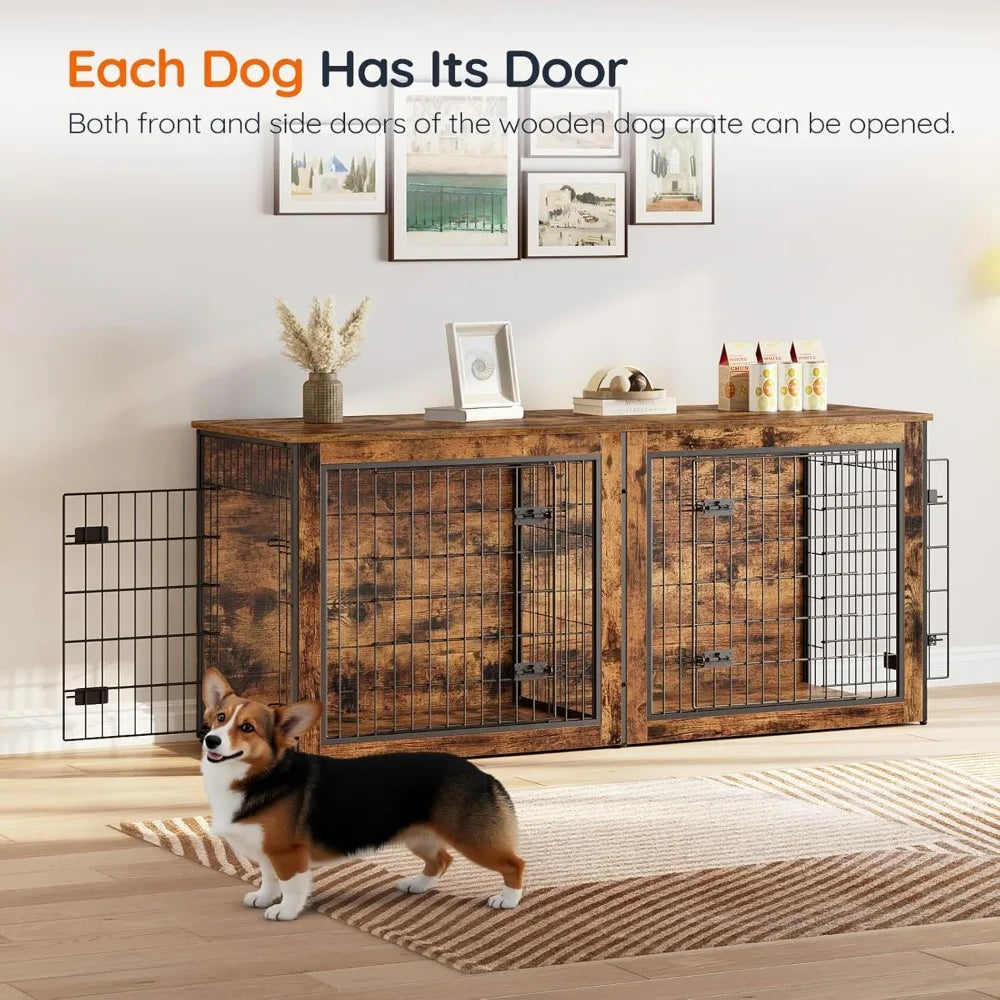 MKDK Double Dog Crate Furniture With Divider For Indoor Use