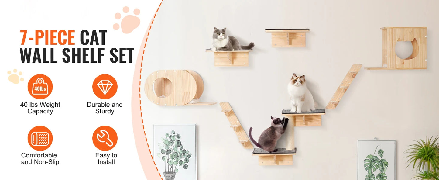 SucceBuy Wall Mounted Cat Shelves And Perches Cat Tree