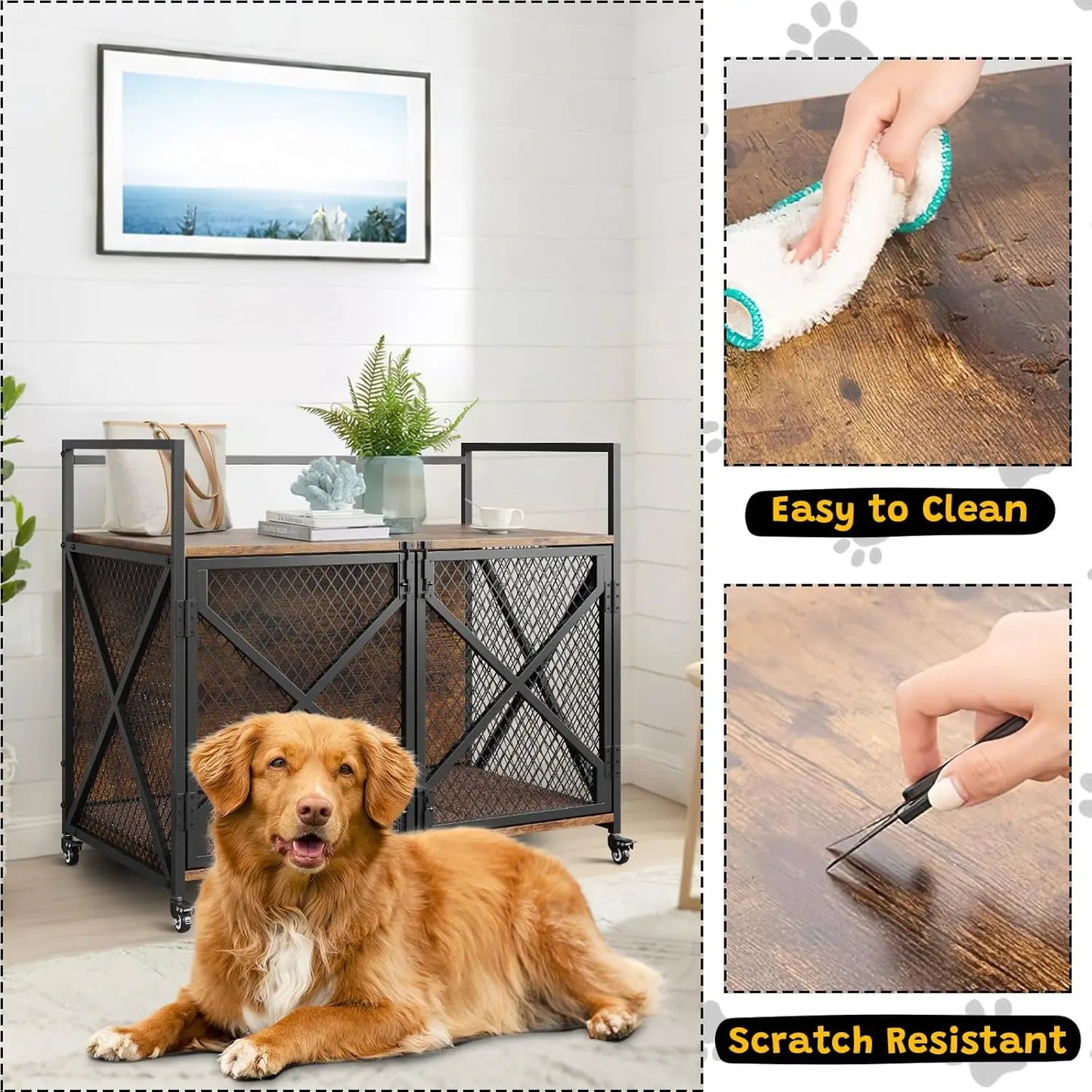 HiMISS Heavy Duty Dog Crate End Table With Lockable Wheels