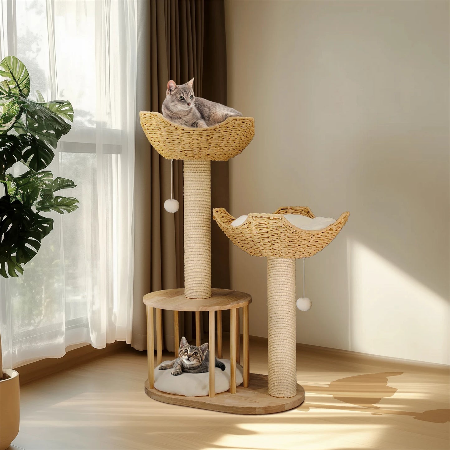 BINGOPAWCN 3-Tier Cat Tree Tower With Plush Cushions