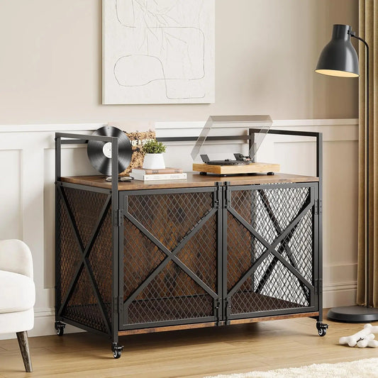 HiMISS Heavy Duty Dog Crate End Table With Lockable Wheels