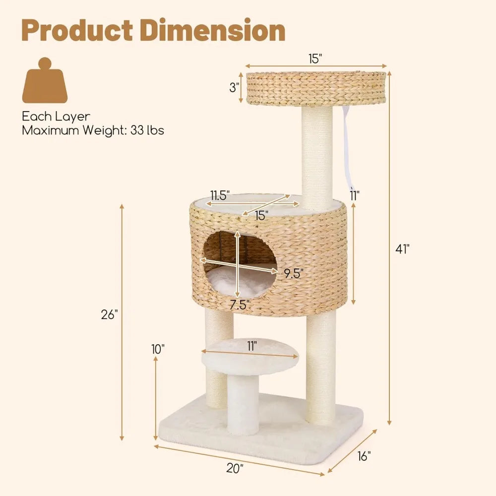 DAFIFY Double Tier Cat Tree With Cattail Fluff Condo And Top Perch
