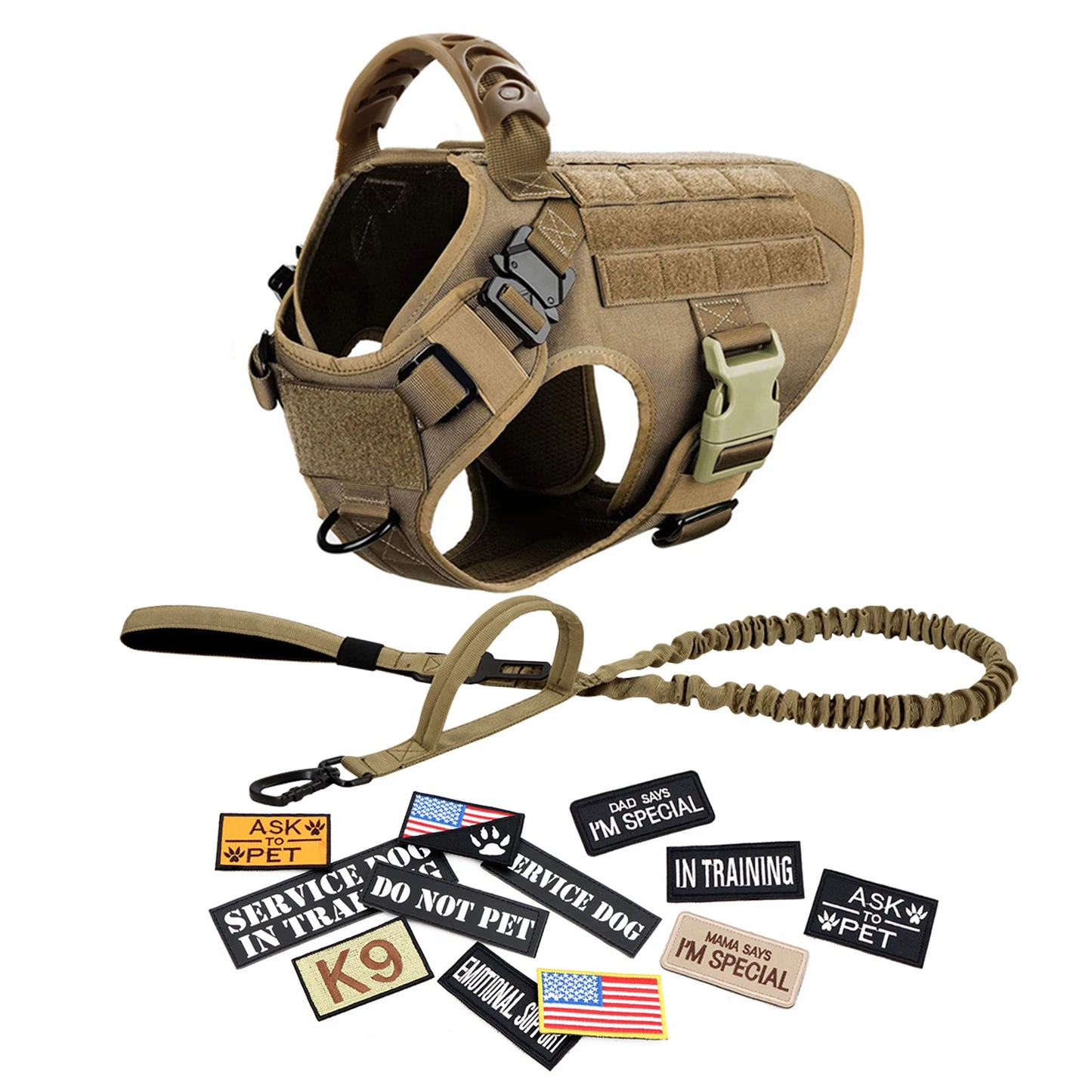 PETRAVEL CN Military Large Dog Harness Vest Set Patches For Malinois Training