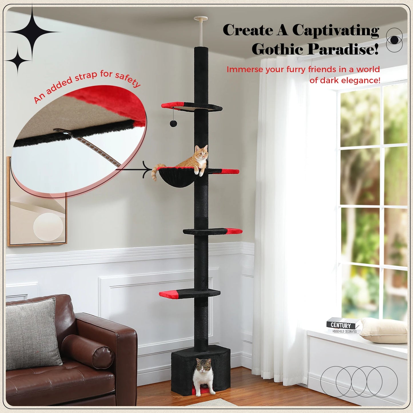 PAWZ Road Gothic Cat Tree Five Tier Floor To Ceiling