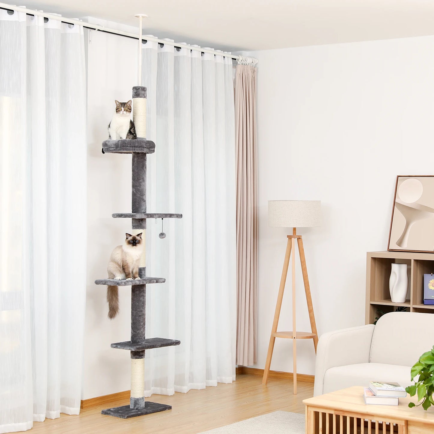 PEQULTI Adjustable Cat Tree Tower With Scratching Posts For Indoor Fun