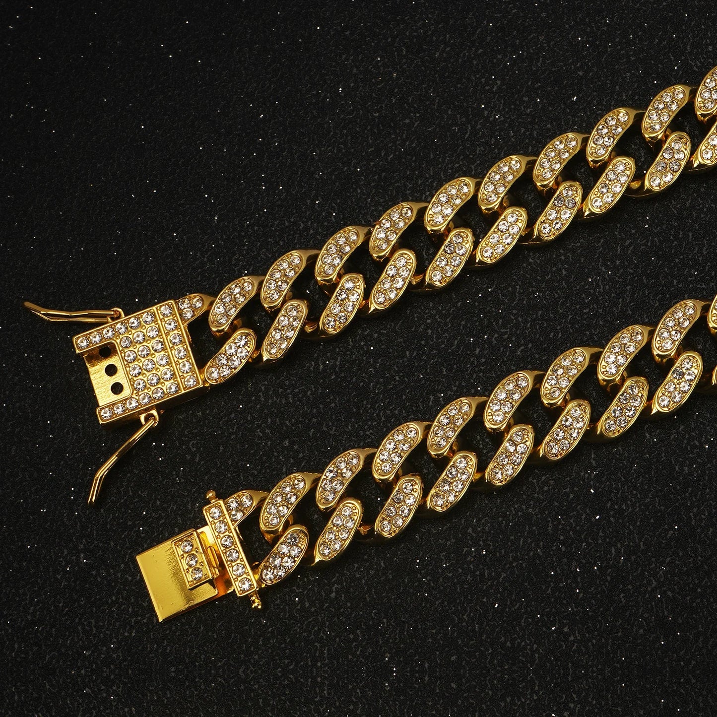 NONECN Diamond Cuban Dog Collar with Stainless Steel Chain Buckle
