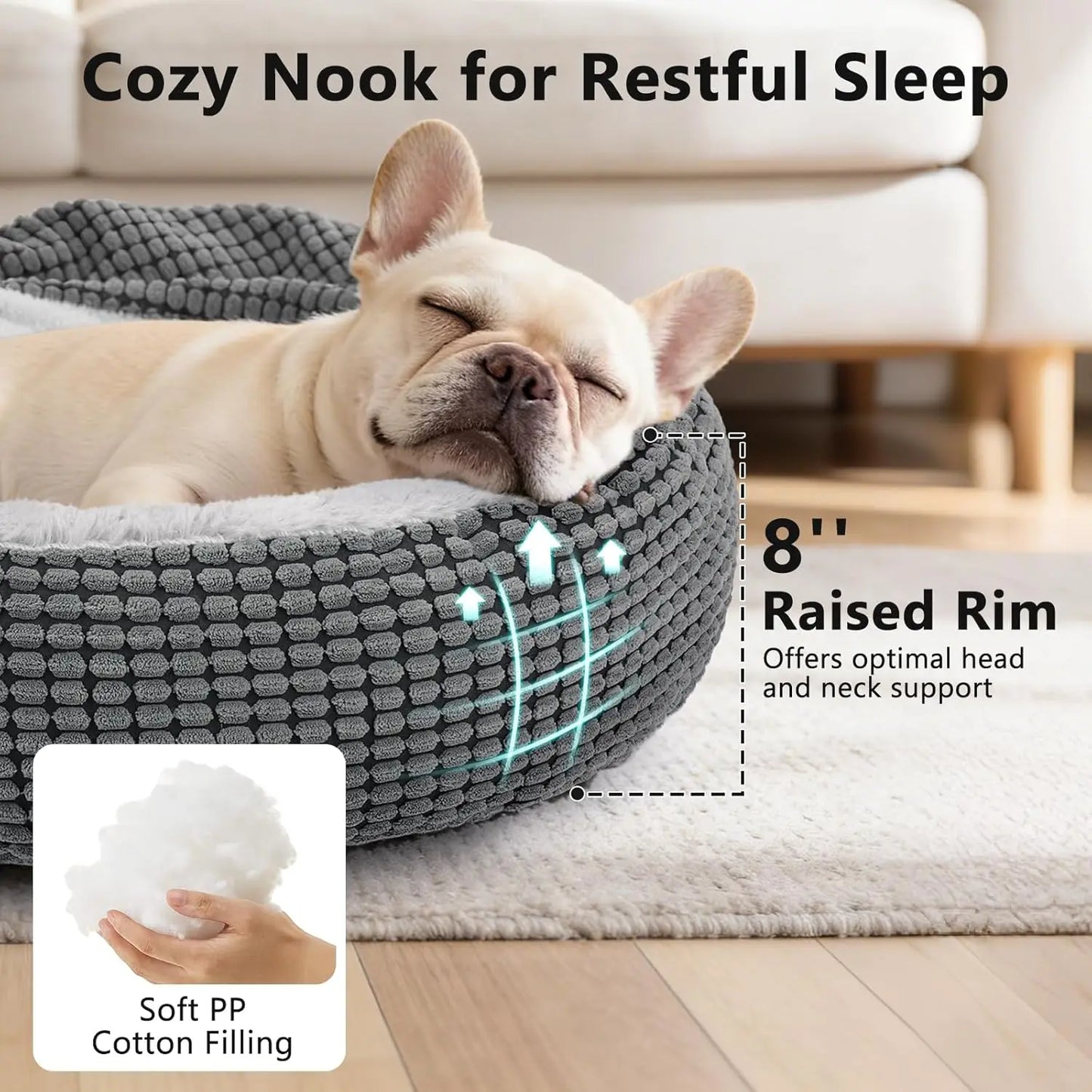 Cozy Donut Hooded Pet Bed With Blanket Attached Washable Orthopedic