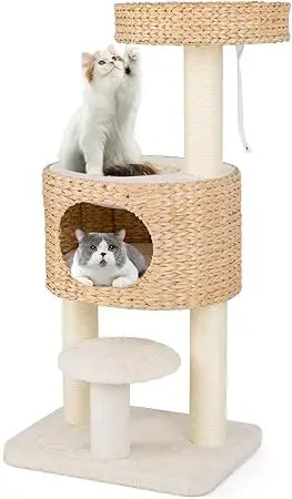 DAFIFY Double Tier Cat Tree With Cattail Fluff Condo And Top Perch
