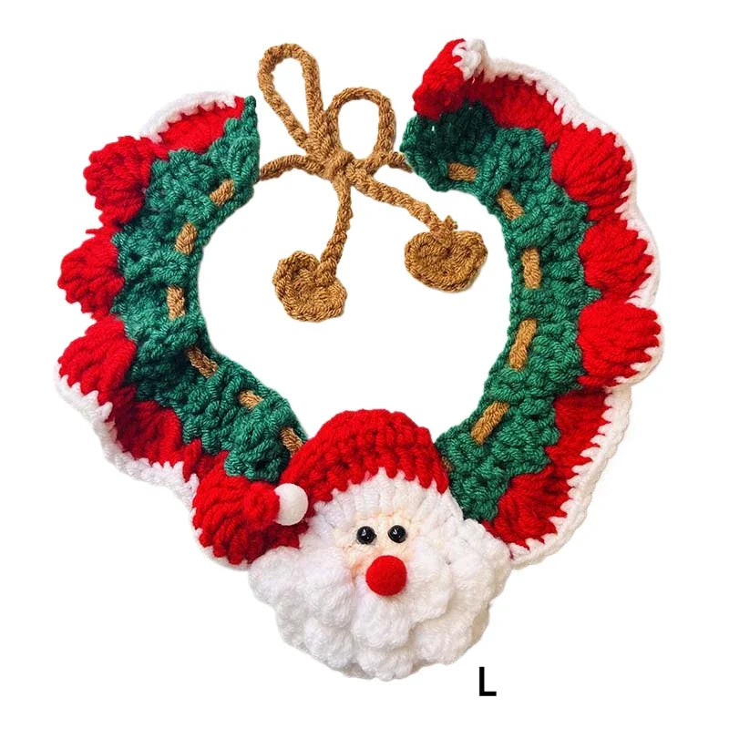 Handmade Crochet Santa Pet Collar Adjustable For Cats And Dogs