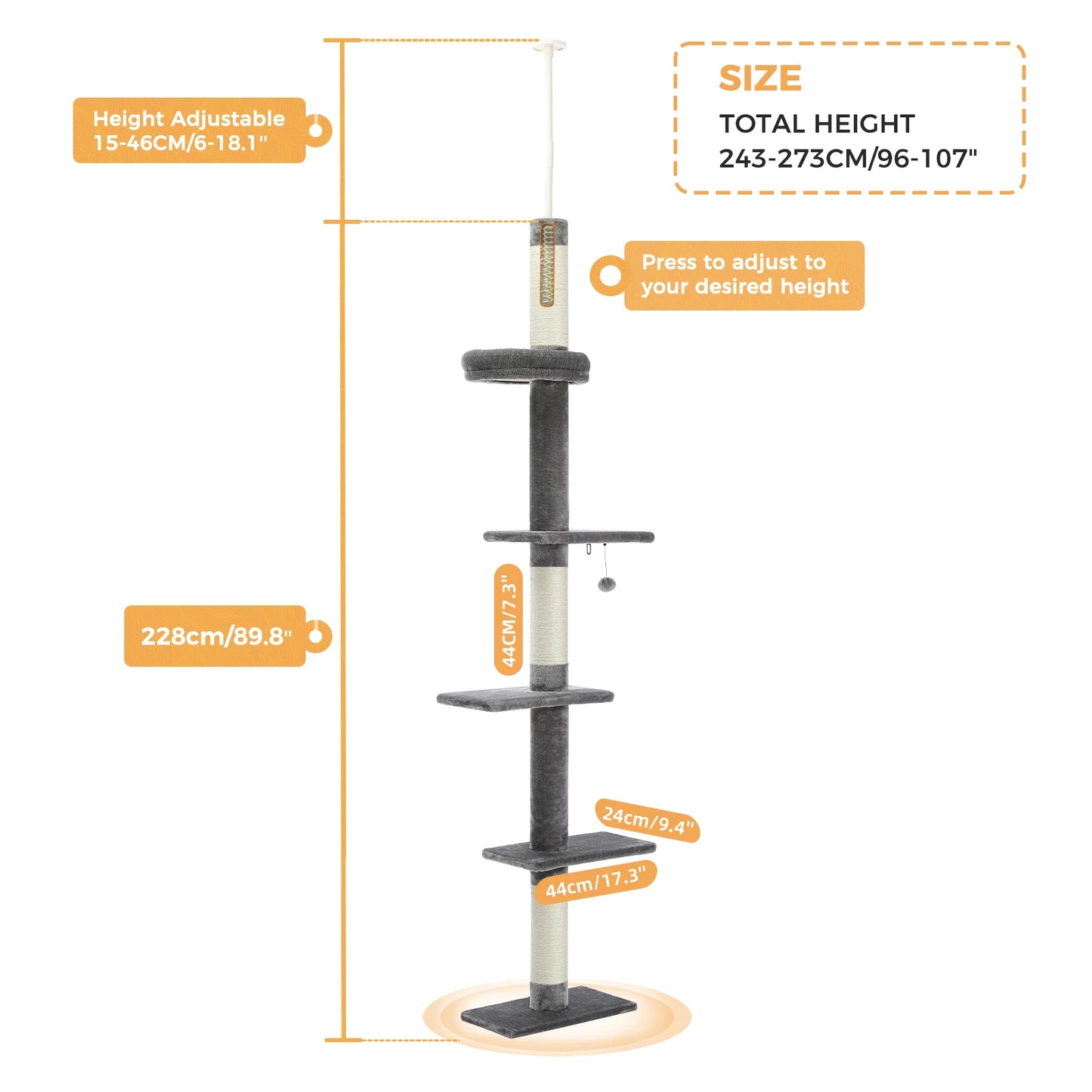 PEQULTI Adjustable Cat Tree Tower With Scratching Posts For Indoor Fun
