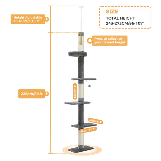 PEQULTI Adjustable Cat Tree Tower With Scratching Posts For Indoor Fun