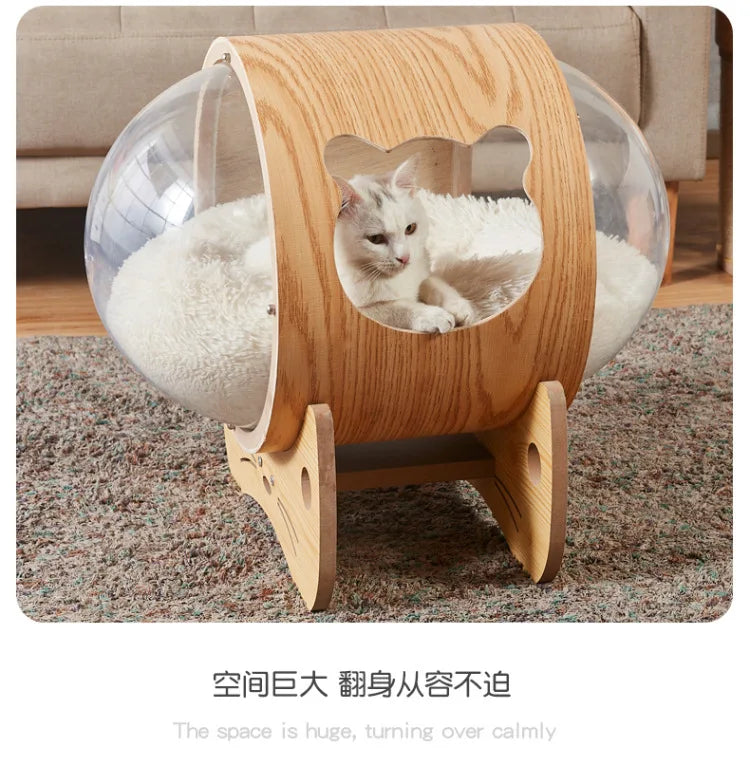 Smvp Cat Space Transparent Capsule Nest Bed For Climbing Cats Wooden