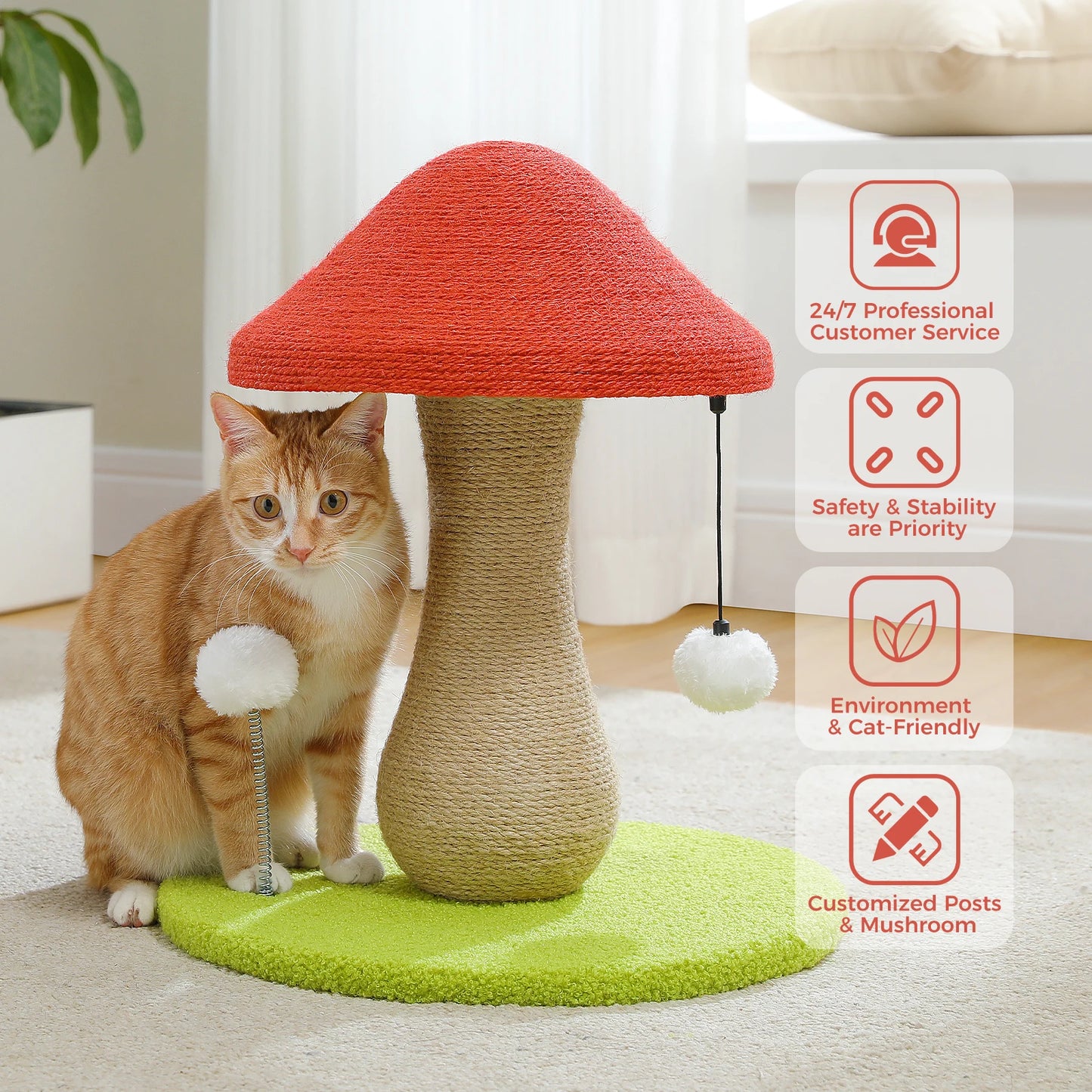 PAWZ Road Mushroom Cat Scratching Post With Sisal And Pompoms