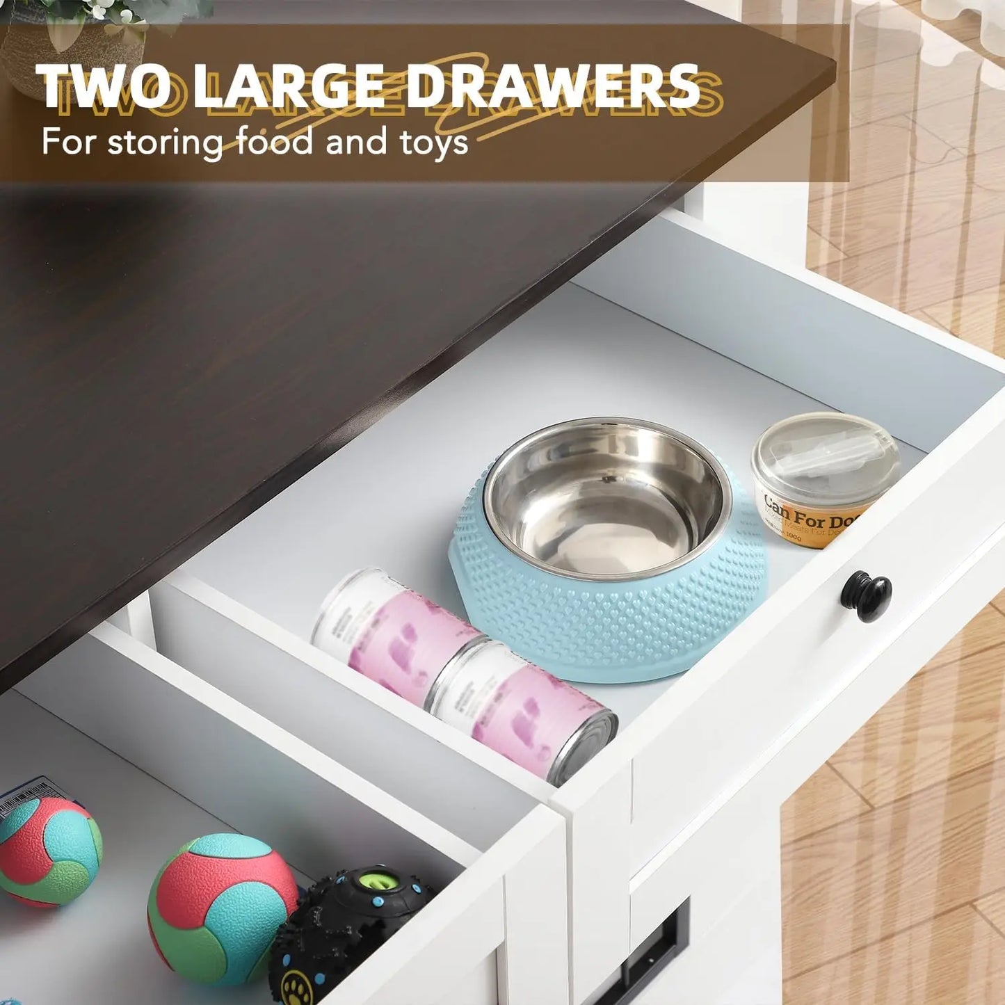 Heavy Duty Wooden Double Dog Kennel With Storage Drawers