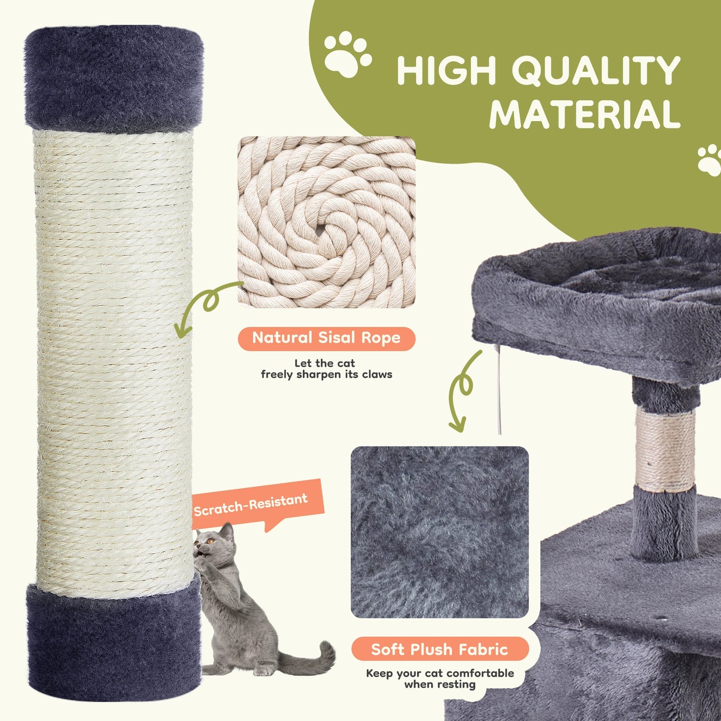 JHK Multi Level Cat Tree Tower With Condo Sisal Posts