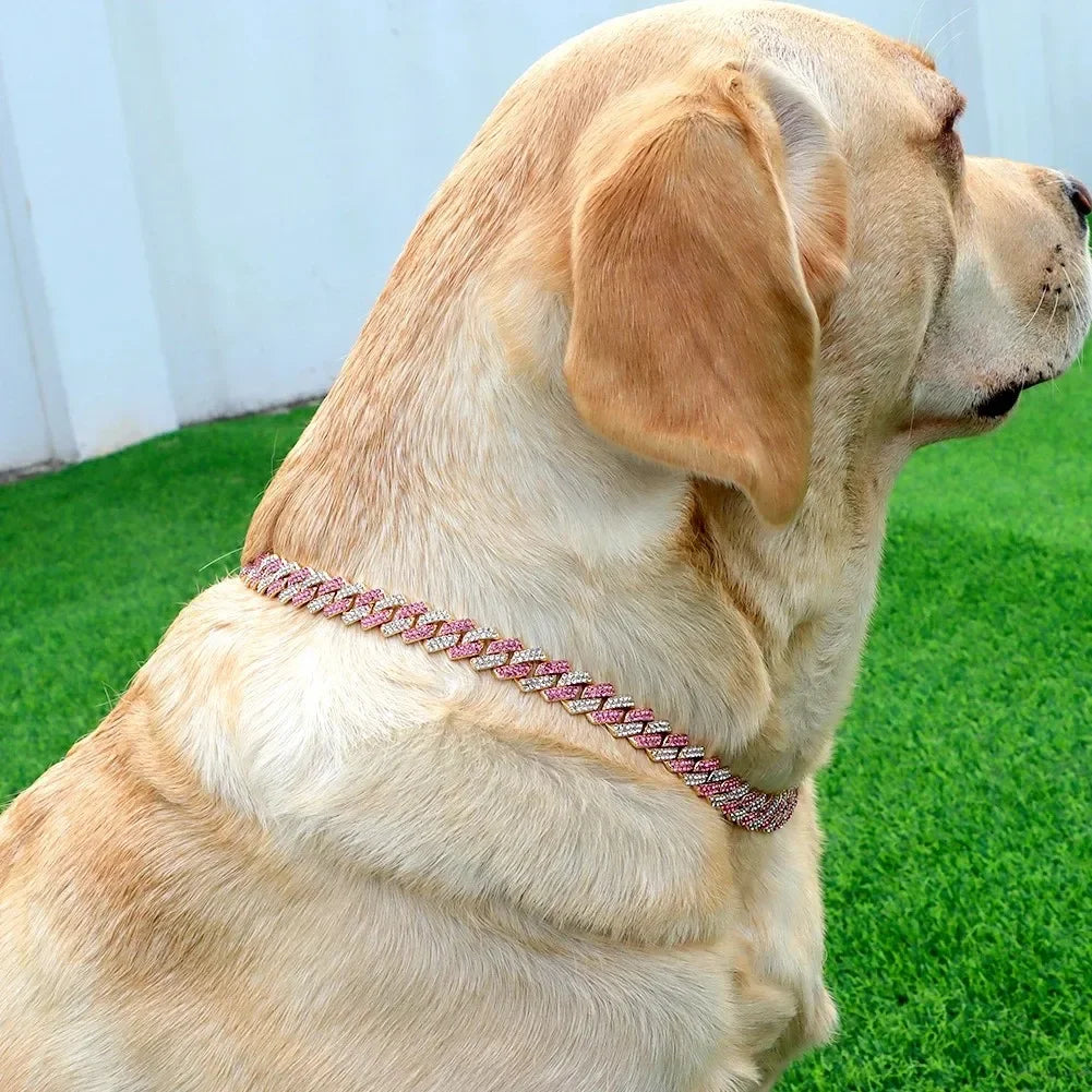 NONECN Diamond Cuban Dog Collar with Stainless Steel Chain Buckle
